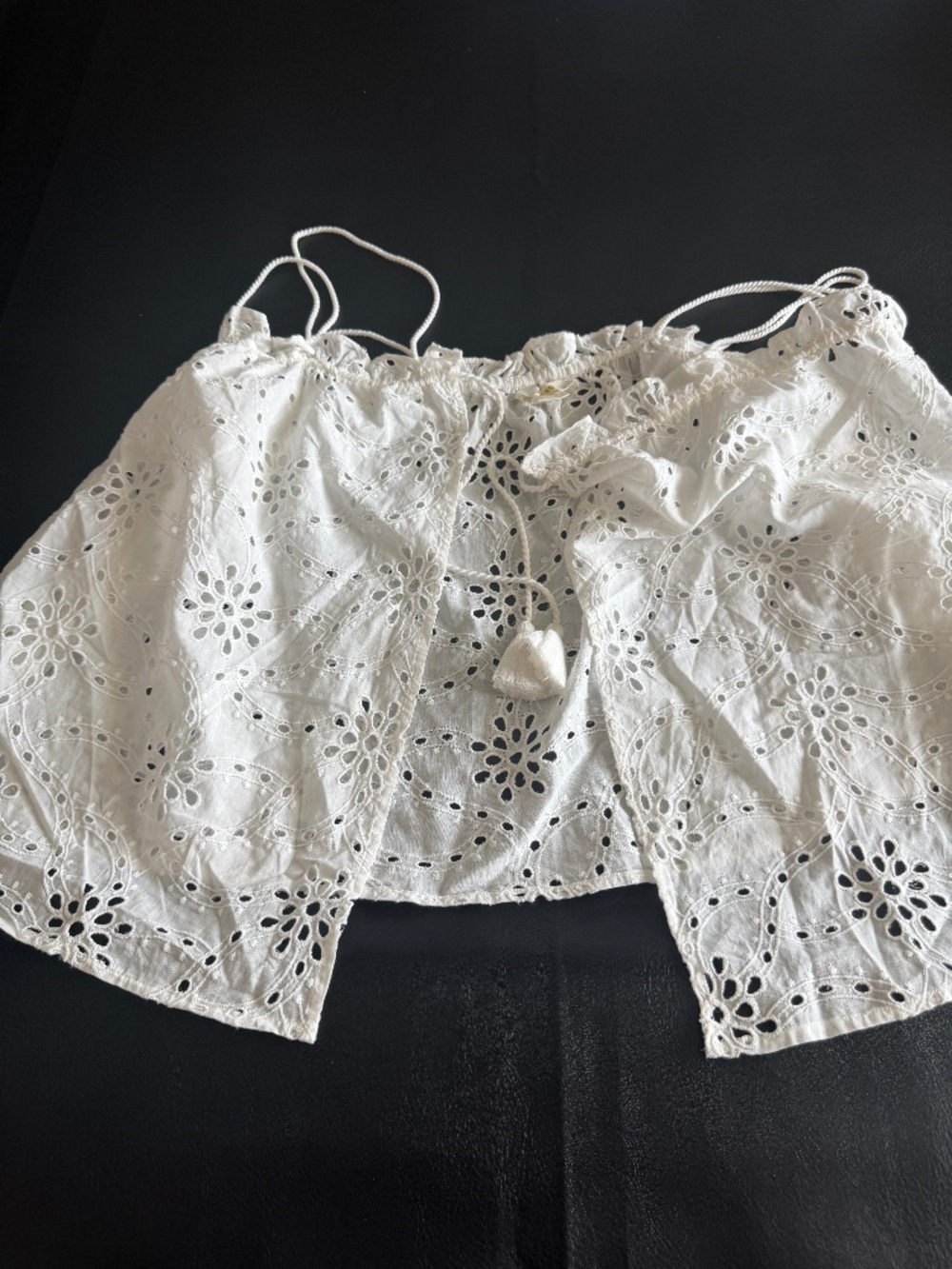 Anthropologie Maeve Eyelet White Cotton Top Overlay Adjustable Shirt One Size